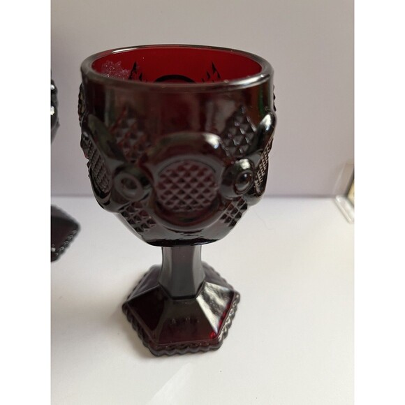 Vintage Avon 1876 Cape Cod Ruby Red Cordial Wine Glasses Footed Stem 4.5" Set/3 - Picture 2 of 6